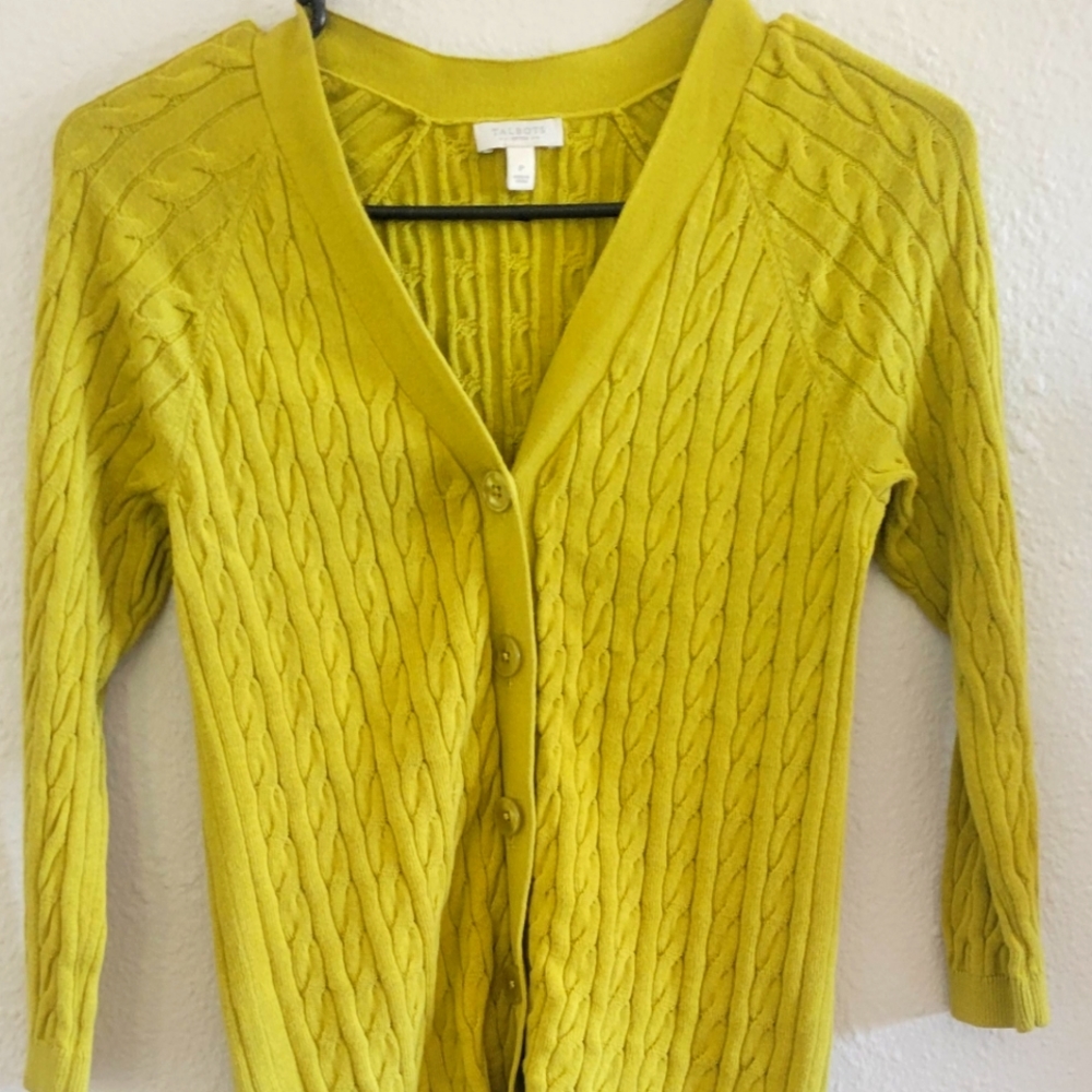 Talbots Pea-Green Cardigan, Petite, Small